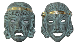 Bronze Theater Drama Masks, 1950s, Set of 2
