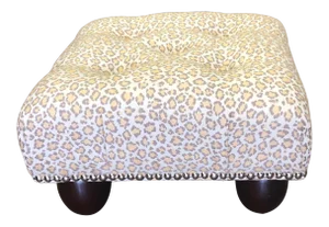 Tufted Footstool in Kravet Water & Stain Resistant Yellow & Beige Cheetah Fabric