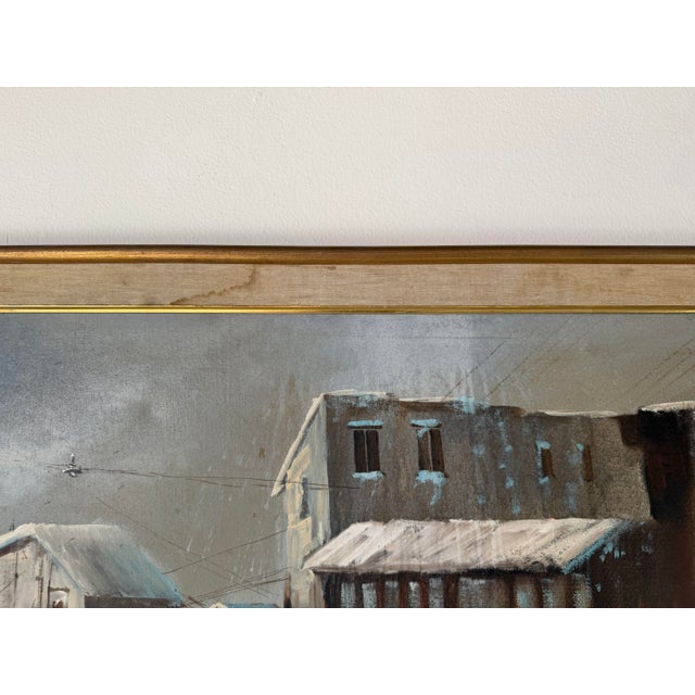 1960s A. Angivoni European Town Winter Landscape Oil on Canvas Painting, Framed For Sale - Image 10 of 11