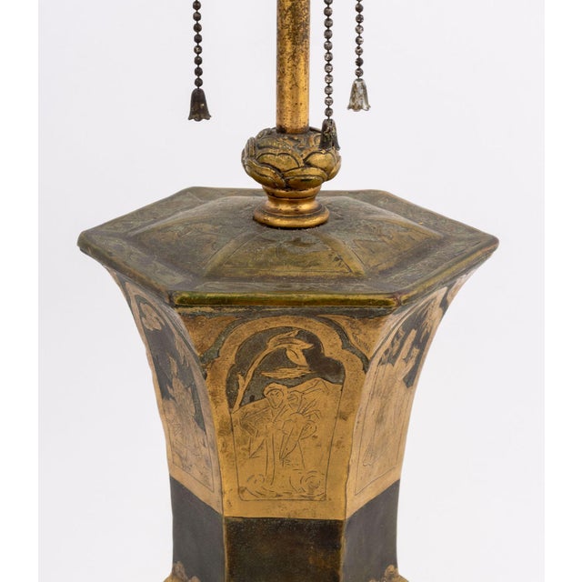 Mid 20th Century Chinese Figural Motif Brass Lamp For Sale - Image 9 of 11