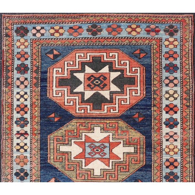 Blue Vintage Turkish Oushak Rug With Rich Geometric Patterns For Sale - Image 8 of 10