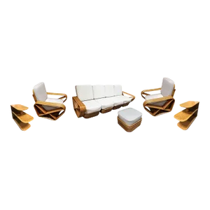 Restored Rattan Six Strand Square 3/4 Pretzel Livingroom Sofa and Chairs Set