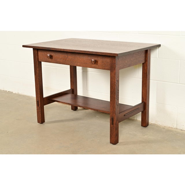 Stickley Brothers Antique Mission Oak Arts & Crafts Writing Desk or Library Table, Newly Refinished For Sale - Image 16 of 16