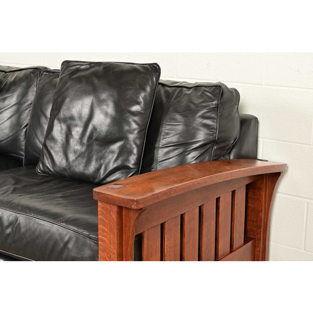 Wood L. & J. G. Stickley Mission Oak Arts & Crafts Bow Arm Sofa For Sale - Image 7 of 13