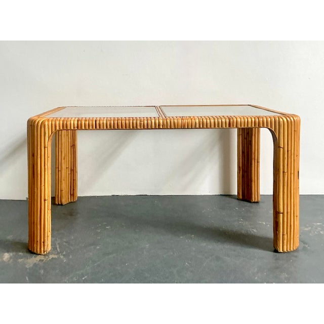 This stunning vintage dining table is a masterclass in the organic elegance of the 1970s Boho Chic era. Expertly...