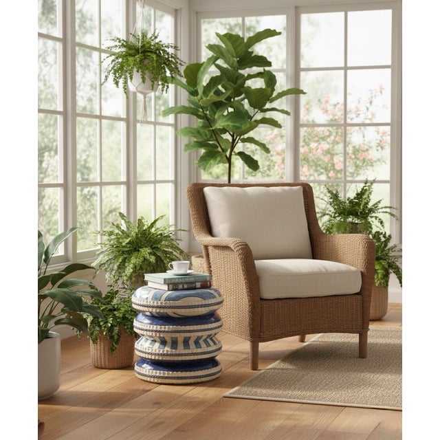 2020s Chic Italian Contemporary Striped Ceramic Garden Stool / Side Table For Sale - Image 5 of 8