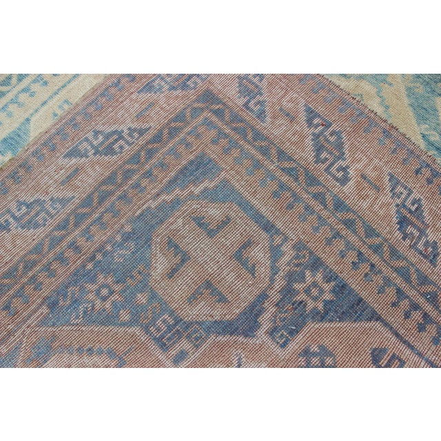 Textile Blue and Tan Vintage Turkish Oushak Rug With Geometric Dual Medallions For Sale - Image 7 of 8