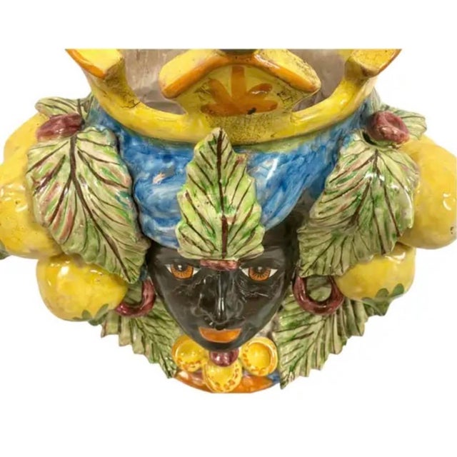 Vintage Italian Caltagirone Moor's Head Planter For Sale - Image 9 of 11