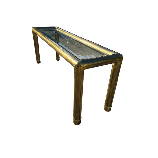 1980s 1980s Vintage Mastercraft Attributed Brass Console Table With Beveled Glass Top For Sale - Image 5 of 11