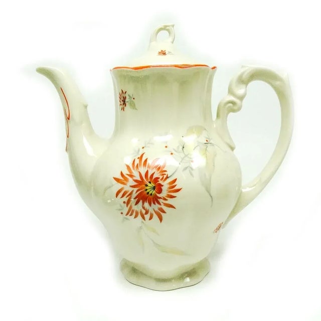 Cream Rococo Style Tea or Coffee Pot from Chodzież, Poland, 1950s For Sale - Image 8 of 8