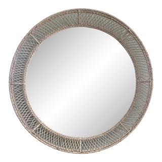Wicker and Rattan Round Mirror 1950 For Sale