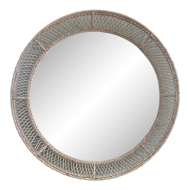 Wicker and Rattan Round Mirror 1950 For Sale