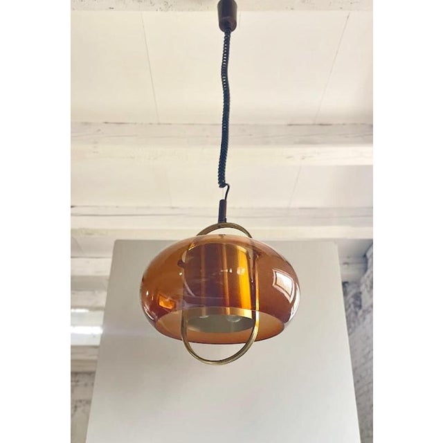 Brass and Smoked Glass Pendant Lamp from Temde, Germany, 1970s For Sale - Image 4 of 12