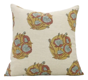Fabdivine Linen Blend Handmade Block Print Pillow Cover, Sandhya Pushp- 26x26 Inch