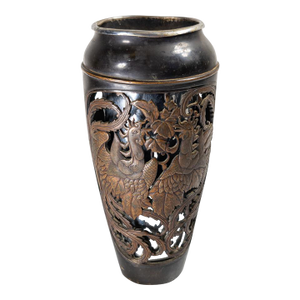 19th Century Japanese Meiji Bronze Reticulated Ikebana Vase With Phoenix