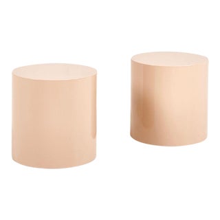 Paul Mayen Pair Tan Drum Side/End Tables, 1970 For Sale