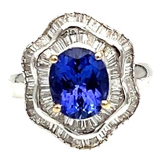 3.11 Ct Tanzanite & Diamond Ring Size 7 For Sale