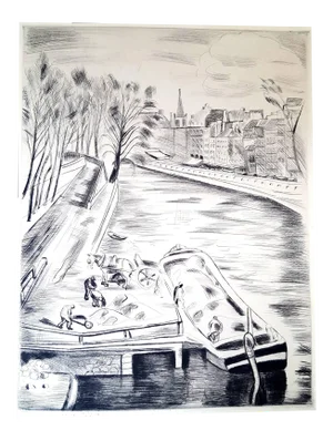 Edmond Céria - Paris, Quais de Orfèvres - Original Etching 1927