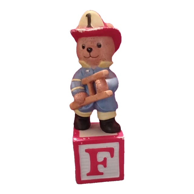 1992 Bronson Collectible Freddy the Fireman Alpha Block Bear Figurine "F" For Sale