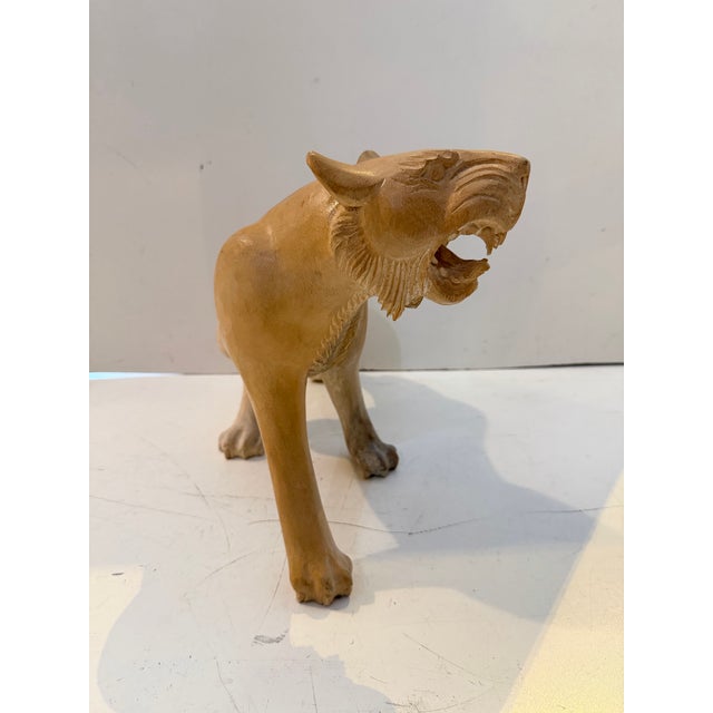 Rustic Vintage Hand-Carved Wood Cat Sculpture For Sale - Image 3 of 12