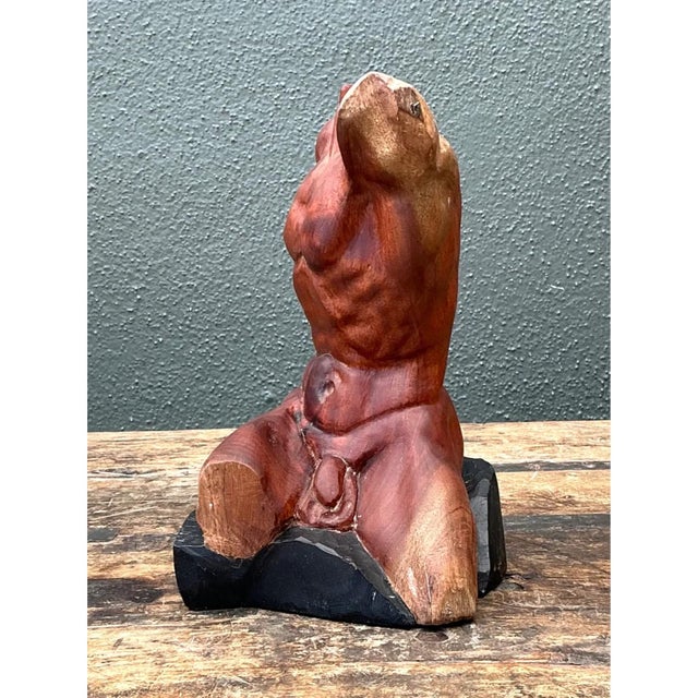 Mid-Century Modern Vintage Wood Male Torso Sculpture For Sale - Image 3 of 12