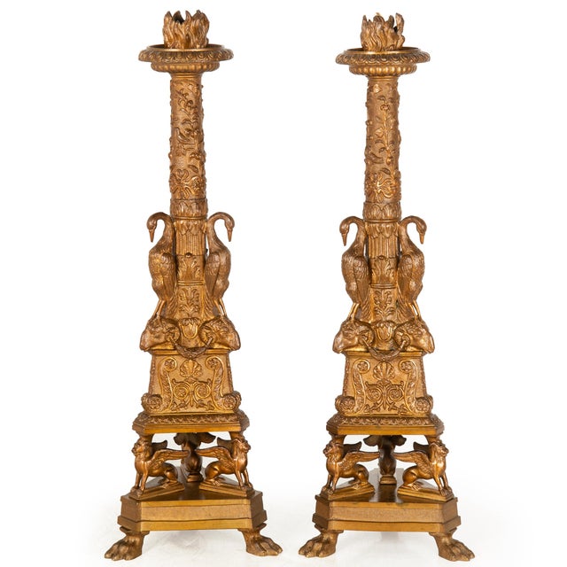Grand Tour 19th Century Pair of Italian Grand Tour Antique Bronze Candlesticks For Sale - Image 3 of 18