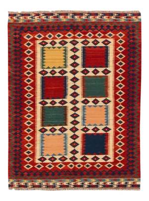 Beige Modern Kilim Flatweave Wool Rug With Geometric Pattern