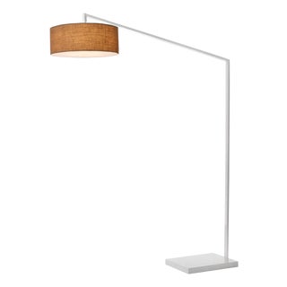Stretch 87"h 1-Light Arc Lamp, Burlap Shade, White Body, Dimmable, for Living Room or Bedroom For Sale