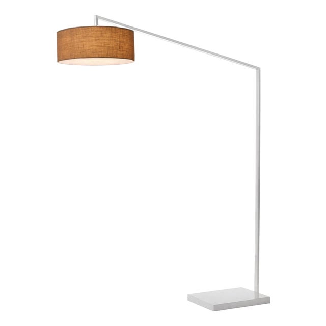 Stretch 87"h 1-Light Arc Lamp, Burlap Shade, White Body, Dimmable, for Living Room or Bedroom For Sale