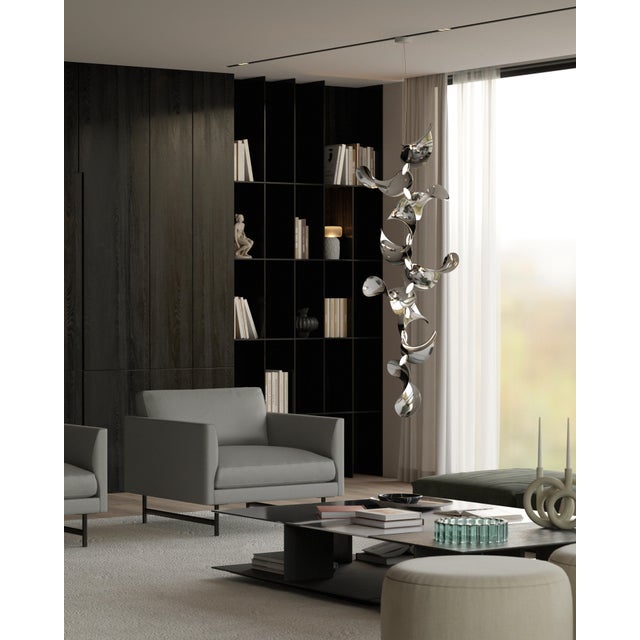 Not Yet Made - Made To Order Dune 8 Vertical Cluster Light with Silver Hand Polished Shades by Daniel Becker for Moss Objects For Sale - Image 5 of 7