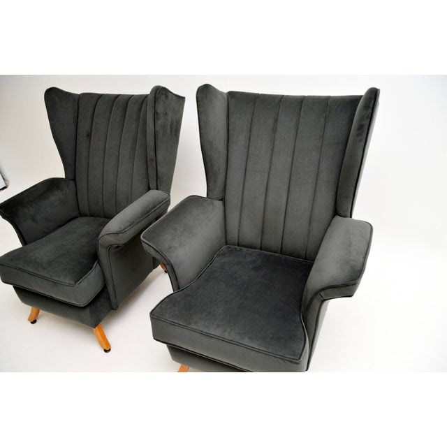 Wood Vintage Italian Velvet Wing Back Armchairs, 1960s, Set of 2 For Sale - Image 7 of 13