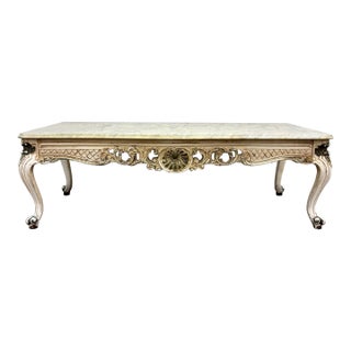 Vintage Italian Rococo Revival Marble Top Coffee Table For Sale