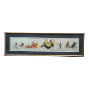 Late 19th Century Antique Fernand Fernel French Automobiles Bicycle Motorcycle Lithograph Print, Framed