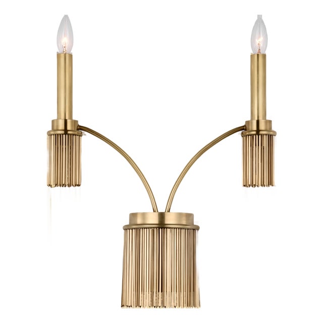 Fisher Weisman for Visual Comfort Signature Sutton Double Sconce in Antique-Burnished Brass For Sale