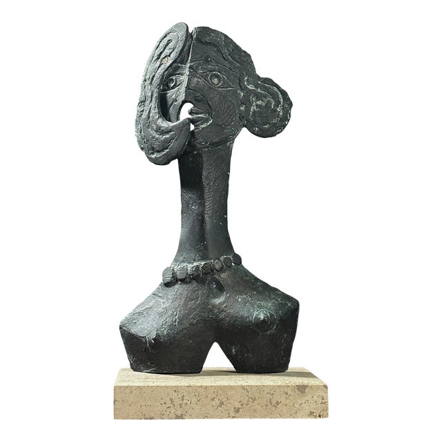 Vintage Abstract Bronze Portrait Bust of Woman in the Manner of Picasso For Sale