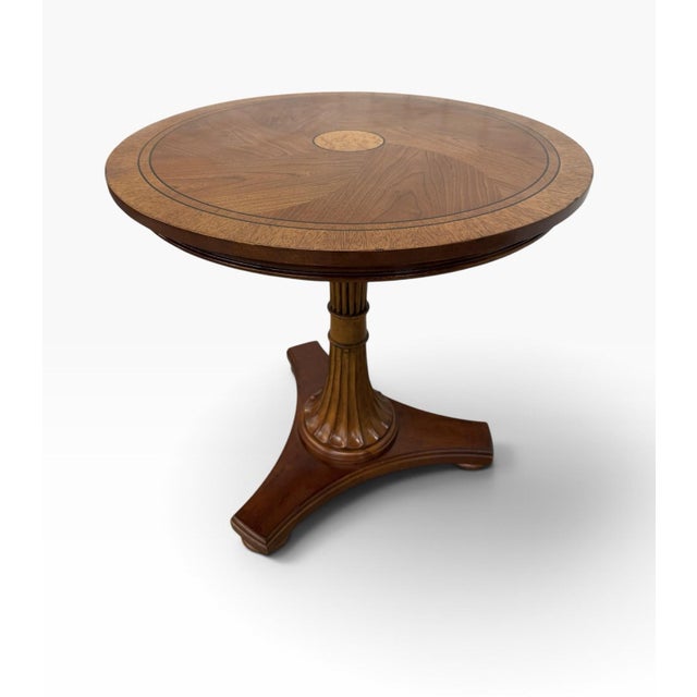 Ethan Allen Vintage Ethan Allen Townhouse Carved Pedestal Side Table For Sale - Image 4 of 8