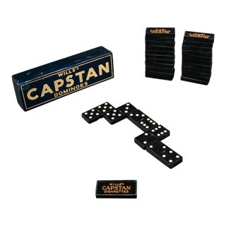 1940s Vintage English Black Bakelite Dominoes Set For Sale