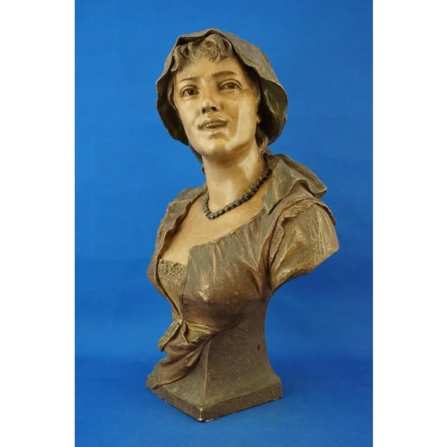 Art Nouveau Bust Sculpture of Peasant Woman in Terracotta from Friedrich Goldscheider, Austria, 1800s For Sale - Image 3 of 18
