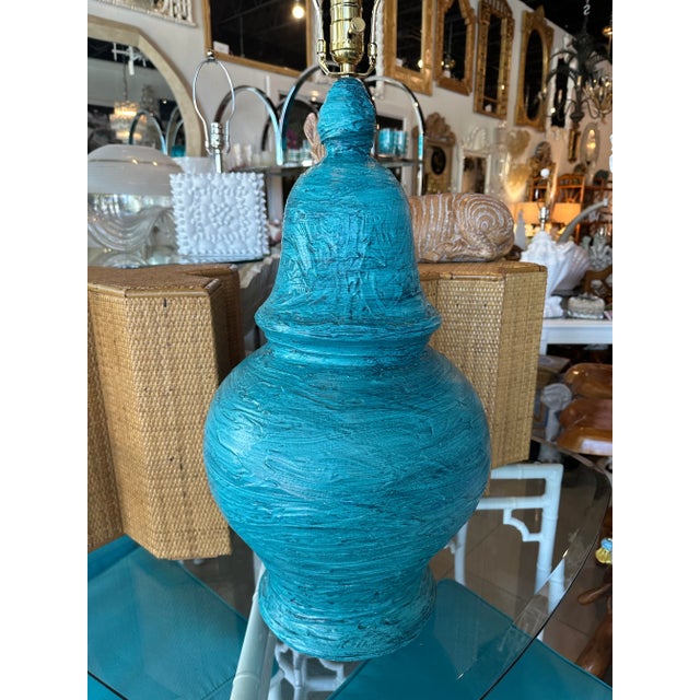 Mid-Century Modern terracotta pottery large table lamp. In the style of Bitossi. Newly wired with brass hardwire & 3 way...