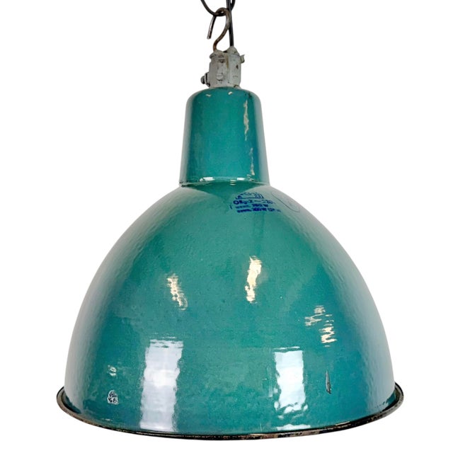 Industrial Petrol Enamel Factory Pendant Lamp, 1960s For Sale - Image 17 of 17