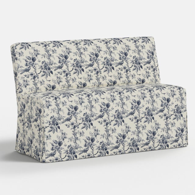 Spritely Home Slipcover for Stoffer Home x Cloth & Company for Lindy Slipcover Dining Banquette in Bird Toile Navy For Sale - Image 4 of 7
