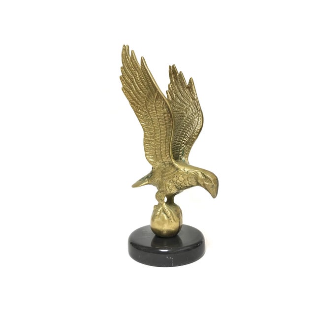 Brass Brass Flying Eagle Holding a Globe on Marble Stone Base For Sale - Image 8 of 8