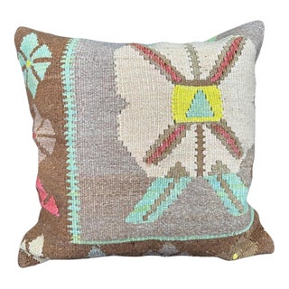 Turkish Hemp Pillow Cushion Natural Mint Green Brown Pillow Cushion Cover 24"x24" For Sale