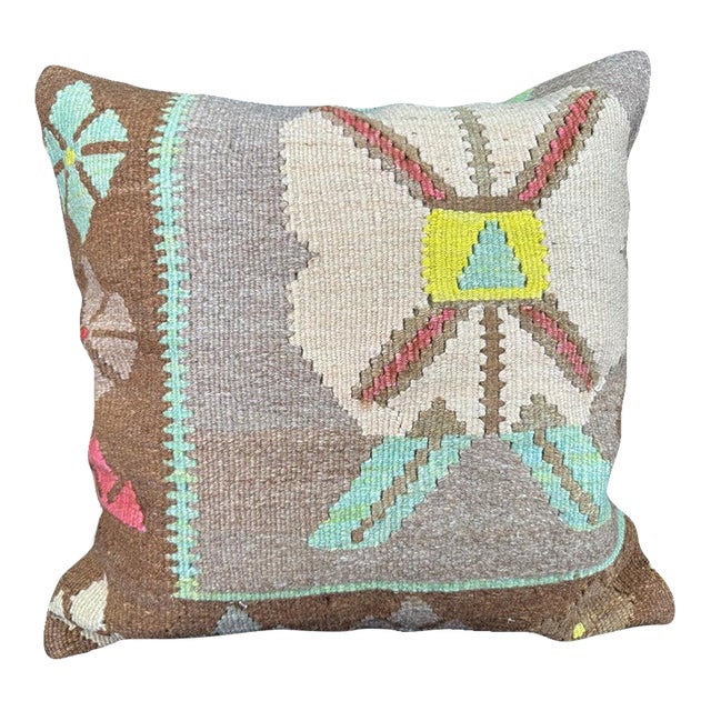 Turkish Hemp Pillow Cushion Natural Mint Green Brown Pillow Cushion Cover 24"x24" For Sale