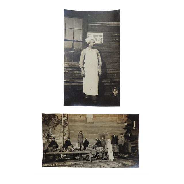 Early 20th Century Snapshot Photographs of Cook and Logging Crew - A Pair For Sale
