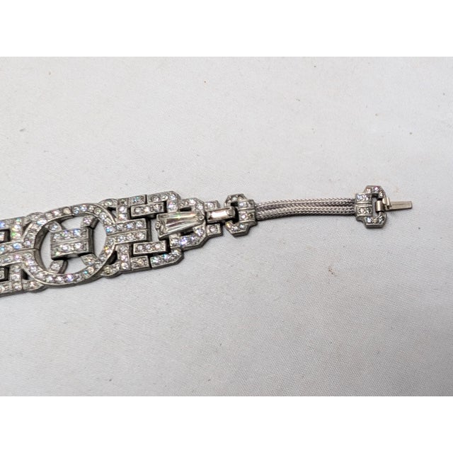 Silver Vintage Art Deco Clear Rhinestone Bracelet For Sale - Image 8 of 10
