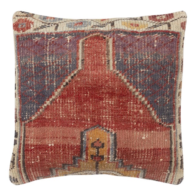 20"x20" Hand-knotted Wool Rug Cushion Cover. Vintage Throw Pillow. Home Gift For Sale