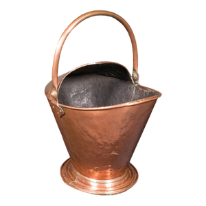 Antique Fireplace Coal Scuttle, English Copper, Basket, Art Nouveau, Victorian