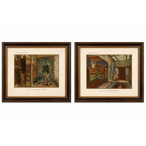 Orientalist Interior Studies with Islamic Ornament and Architecture, 1900 : An attractive pair of original antique color...