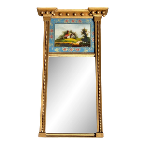 19th Century Antique Federal Gold Mirror With Reverse Painted Panel